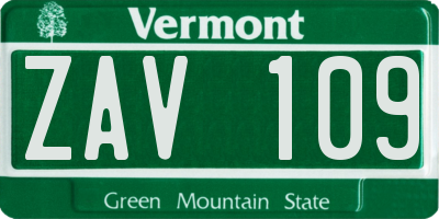 VT license plate ZAV109