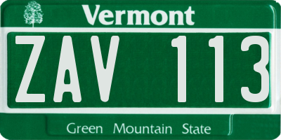 VT license plate ZAV113
