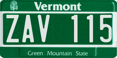 VT license plate ZAV115