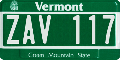 VT license plate ZAV117