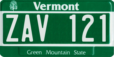 VT license plate ZAV121