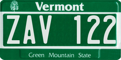 VT license plate ZAV122