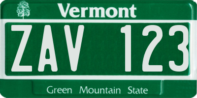 VT license plate ZAV123