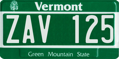 VT license plate ZAV125
