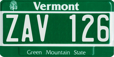 VT license plate ZAV126
