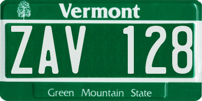 VT license plate ZAV128