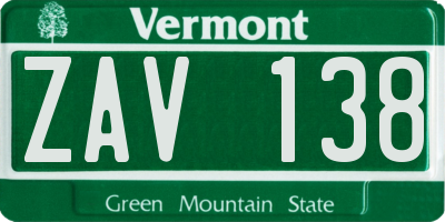 VT license plate ZAV138