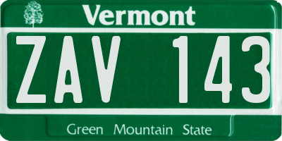 VT license plate ZAV143