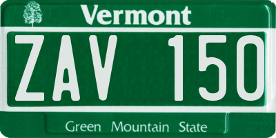 VT license plate ZAV150