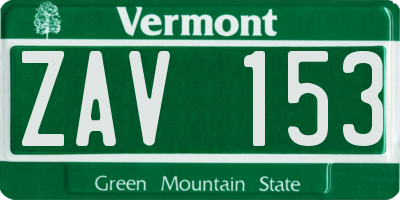 VT license plate ZAV153