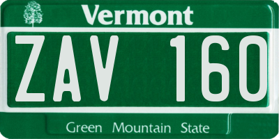 VT license plate ZAV160