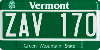 VT license plate ZAV170