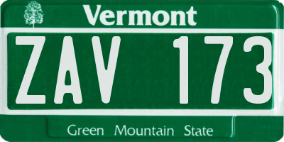 VT license plate ZAV173