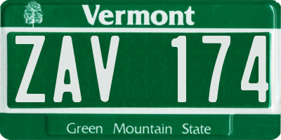 VT license plate ZAV174