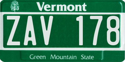 VT license plate ZAV178