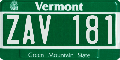 VT license plate ZAV181