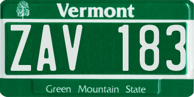 VT license plate ZAV183