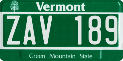 VT license plate ZAV189