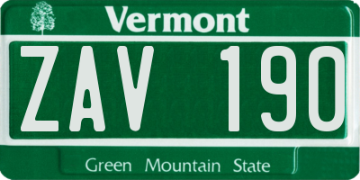VT license plate ZAV190