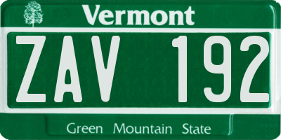 VT license plate ZAV192