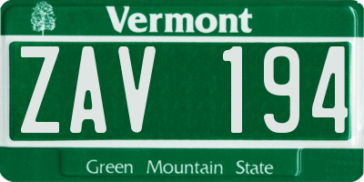 VT license plate ZAV194