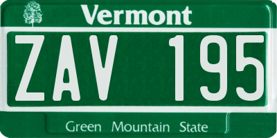 VT license plate ZAV195