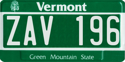 VT license plate ZAV196