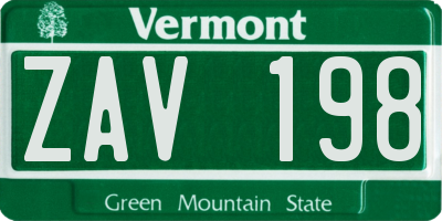 VT license plate ZAV198