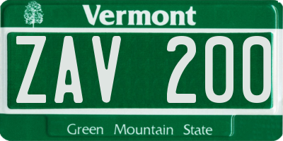 VT license plate ZAV200