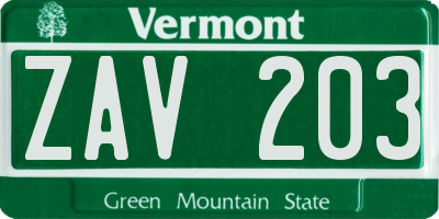 VT license plate ZAV203