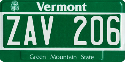 VT license plate ZAV206
