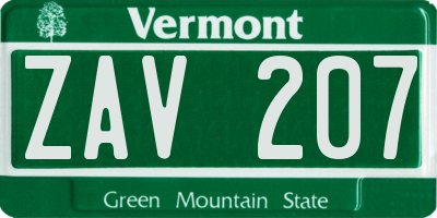 VT license plate ZAV207