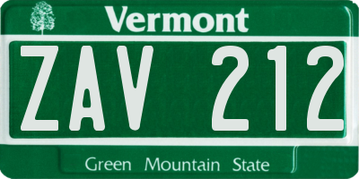 VT license plate ZAV212