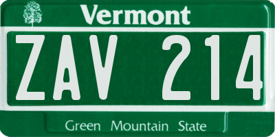 VT license plate ZAV214