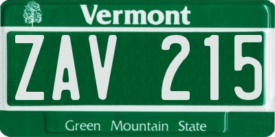 VT license plate ZAV215