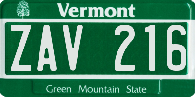 VT license plate ZAV216