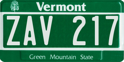 VT license plate ZAV217
