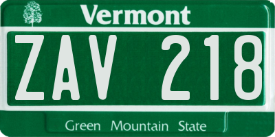 VT license plate ZAV218