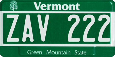 VT license plate ZAV222