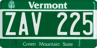 VT license plate ZAV225