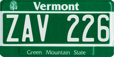VT license plate ZAV226