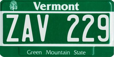 VT license plate ZAV229