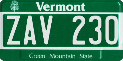 VT license plate ZAV230