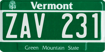 VT license plate ZAV231