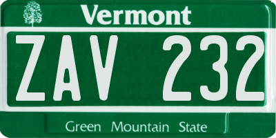 VT license plate ZAV232