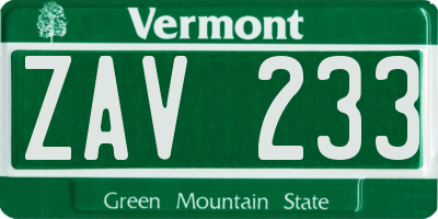 VT license plate ZAV233