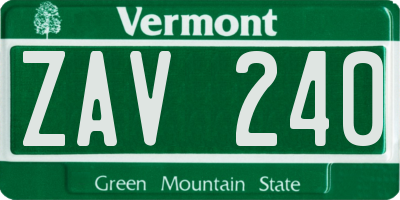 VT license plate ZAV240