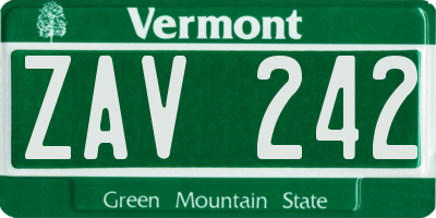 VT license plate ZAV242