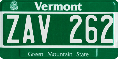 VT license plate ZAV262