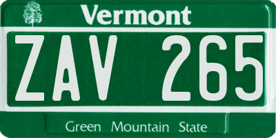 VT license plate ZAV265